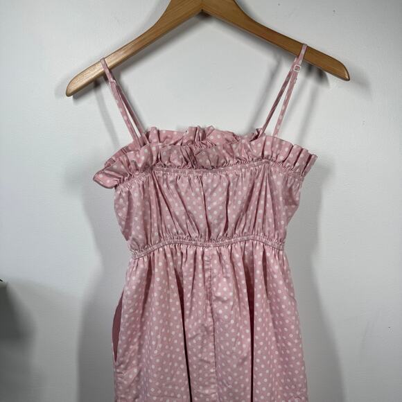 English Factory Dress XS Pink Polka Dot Cotton Pocket Ruffle Cottage Summer Prep - Picture 4 of 8